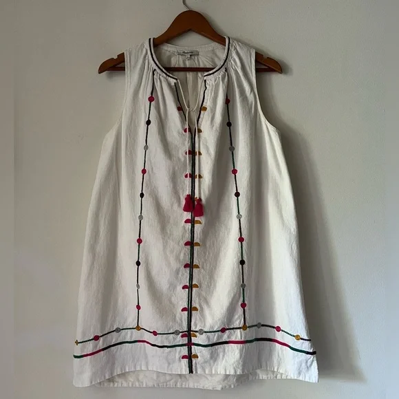 Madewell Willow Embroidered Shift Dress Boho Linen Blend Dress size S Lined - Picture 2 of 12